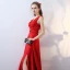 Chic / Beautiful Evening Dresses  2017 Red Crossed Straps Appliques Backless Embroidered Printing Charmeuse Lace V-Neck Cocktail Party Sleeveless A-Line / Princess Evening Party