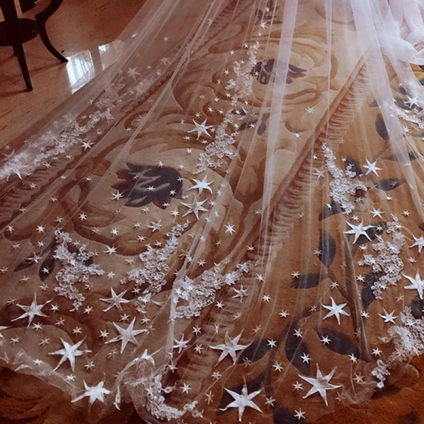 Unique Blanche Voile De Mariée 2017 Tulle 5m Étoile Appliques Mariage