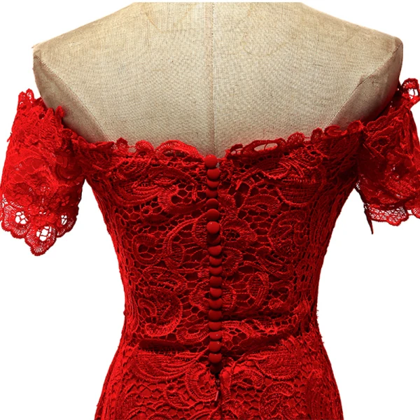 Amazing / Unique Red Evening Dresses 2017 Trumpet / Mermaid V-Neck Lace Beading Appliques Backless Evening Party Formal Dresses