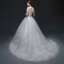 Snygga / Fina Vit Bröllopsklänningar 2017 Prinsessa Appliqués Axelbandslös Spets Pärla Halterneck Broderade Bröllop