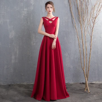 Modest Simple Floor Length Long Burgundy Evening Dresses 2018 Charmeuse A Line Princess V Neck Backless Beading Evening Party Formal Dresses