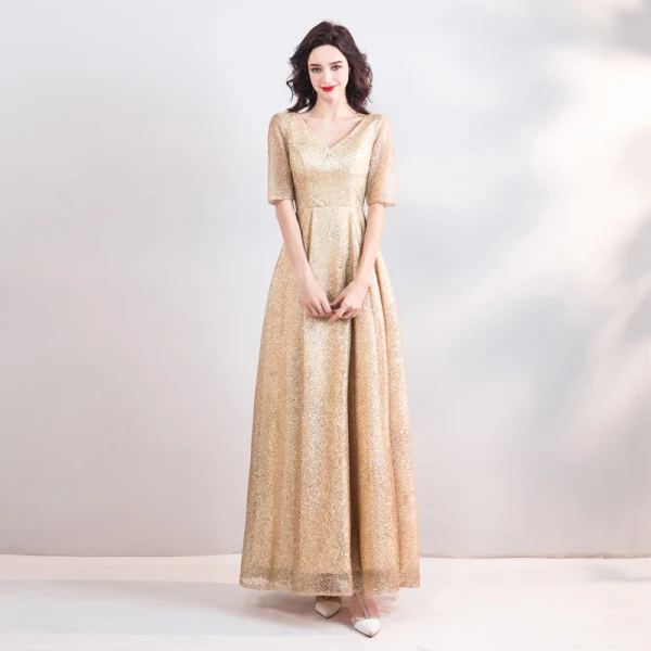 Sparkly Bling Bling Gold Floor-Length / Long Evening Dresses 2018 A-Line / Princess V-Neck Tulle Backless Beading Sequins Evening Party Formal Dresses