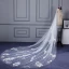 Chic / Belle Blanche Cathedral Train Mariage Appliques Fleur Tulle Voile De Mariée 2018