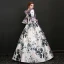 Vintage Multifarben Lange Ballkleid Ballkleider 2018 3/4 Ärmel U-Ausschnitt Schnüren Charmeuse Applikationen Rückenfreies Drucken Ball Festliche Kleider