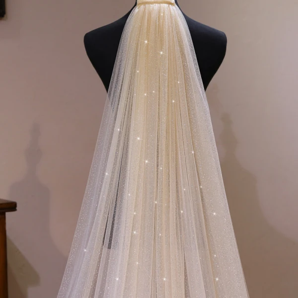 Sparkly Bling Bling Champagne Wedding Veils 2020 Tulle Glitter Sequins Chapel Train Wedding Accessories