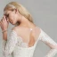 Amazing / Unique Sexy White Wedding Dresses 2020 Trumpet / Mermaid U-Neck 3D Lace Floor-Length / Long Long Sleeve Handmade  Embroidered Wedding