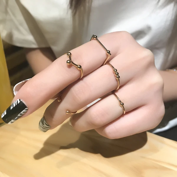 Punk Guld Geometrisk Tro Ringar Set Karnevalsklubb 5-delat Ringar 2019 Tillbehör