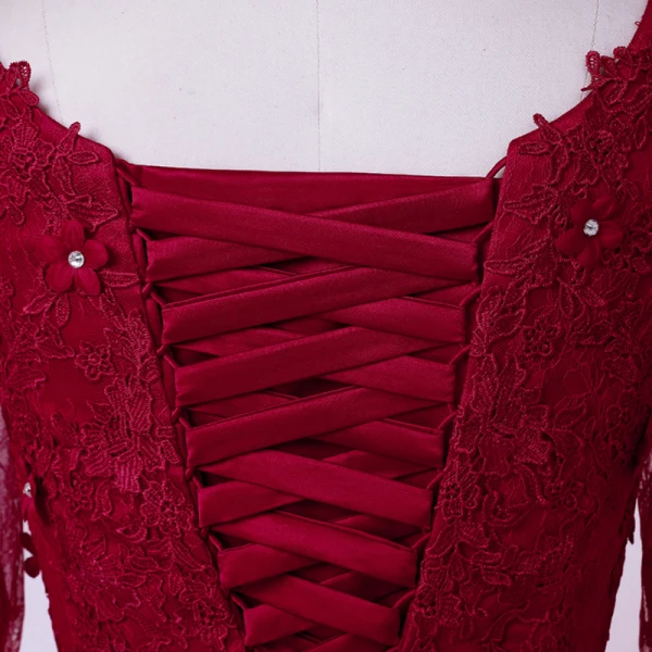Vintage / Originale Bordeaux Grande Taille Robe De Soirée 2020 Princesse V-Cou Longue Manches Longues Fait main Dentelle 3D Perlage Faux Diamant Couleur Unie Soirée Robe De Ceremonie