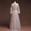 Classic Elegant Blushing Pink Plus Size Evening Dresses  2020 A-Line / Princess Floor-Length / Long Long Sleeve U-Neck Tulle 3D Lace Appliques Embroidered Evening Party Formal Dresses