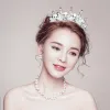 Chic / Beautiful Silver Bridal Jewelry 2017 Metal Handmade  Beading Crystal Pearl Wedding Prom Headpieces Accessories