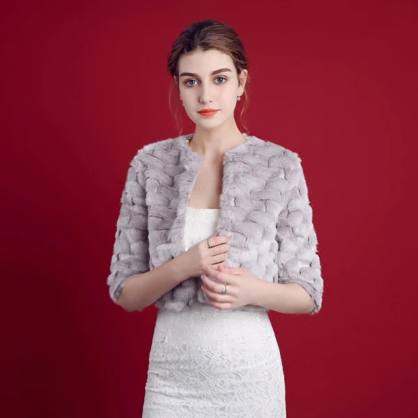 Rougissant Rose Hiver 1/2 Manches Encolure Dégagée Fausse Fourrure Soirée Promo Mariage Manteaux / vestes 2017