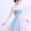 Chic / Beautiful Sky Blue Evening Dresses  2017 A-Line / Princess Tulle Strapless Beading Backless Evening Party Formal Dresses