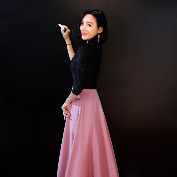 Chic / Beautiful Black Evening Dresses 2018 Floor-Length / Long A-Line / Princess High Neck Buttons Lace Embroidered Evening Party Formal Dresses
