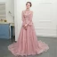 Chic / Belle Rougissant Rose Cathedral Train Robe De Soirée 2018 Princesse Tulle Col Haut Impression Soirée Robe De Bal