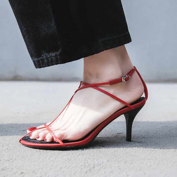Modern / Fashion Black Beach Leather Strappy T-Strap Open / Peep Toe 8 cm Sandals High Heels Womens Shoes 2018