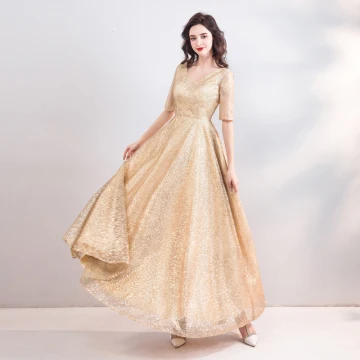 Sparkly Bling Bling Gold Floor Length Long Evening Dresses 2018 A Line Princess V Neck Tulle Backless Beading Sequins Evening Party Formal Dresses