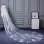 Chic / Belle Blanche Cathedral Train Mariage Appliques Fleur Tulle Voile De Mariée 2018