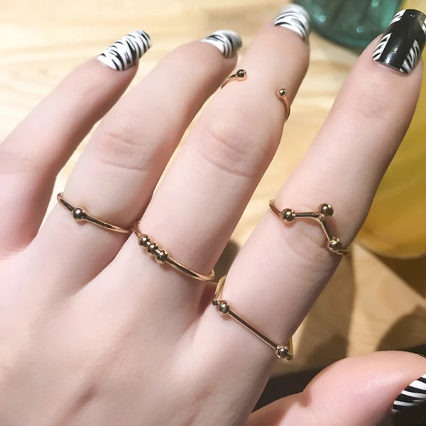 Punk Guld Geometrisk Tro Ringar Set Karnevalsklubb 5-delat Ringar 2019 Tillbehör