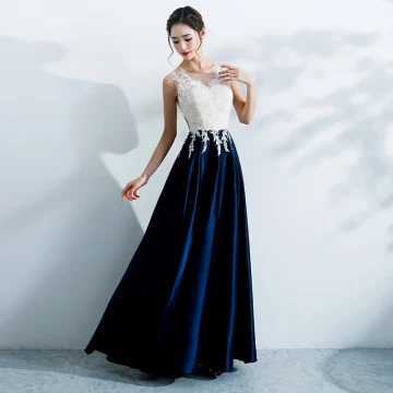 Chic Belle Bleu Marine Robe De Soirée 2017 Princesse V Cou Brodé Dos Nu Faux Diamant Charmeuse Soirée Robe De Fete
