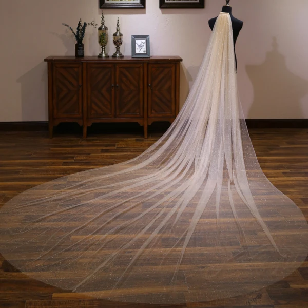 Sparkly Bling Bling Champagne Wedding Veils 2020 Tulle Glitter Sequins Chapel Train Wedding Accessories