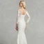 Amazing / Unique Sexy White Wedding Dresses 2020 Trumpet / Mermaid U-Neck 3D Lace Floor-Length / Long Long Sleeve Handmade  Embroidered Wedding