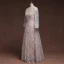 Classic Elegant Blushing Pink Plus Size Evening Dresses  2020 A-Line / Princess Floor-Length / Long Long Sleeve U-Neck Tulle 3D Lace Appliques Embroidered Evening Party Formal Dresses