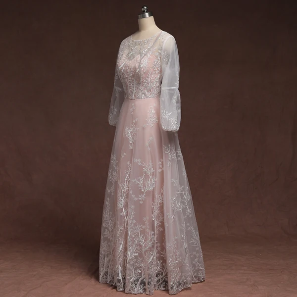 pink plus size formal dresses long sleeve Plus Size Womens Satin Formal Dress Long Sleeves Sparkle Prom Gown Dusty Pink / 1XL main image 1