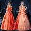 Vintage / Retro Elegant Medieval Orange Ball Gown Prom Dresses 2021 1/2 Sleeves Square Neckline Crossed Straps Floor-Length / Long Beading Star Cosplay Prom