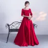 Chic / Beautiful Red Evening Dresses  2017 A-Line / Princess U-Neck Charmeuse Appliques Backless Beading Handmade  Evening Party Formal Dresses