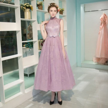 Modern Fashion Lavender Graduation Dresses 2017 A Line Princess High Neck Tulle Embroidered Backless Beading Homecoming Formal Dresses