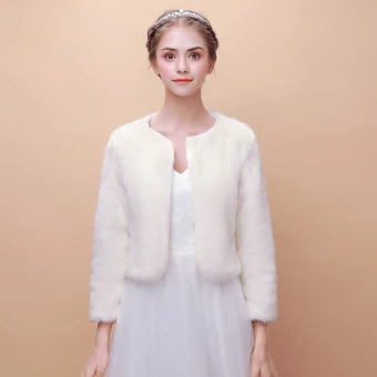 White Winter Scoop Neck Long Sleeve Faux Fur Prom Wedding Coats Jackets 2017