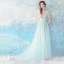 Chic / Beautiful Pool Blue Evening Dresses  2017 A-Line / Princess U-Neck Tulle Appliques Backless Beading Evening Party Formal Dresses