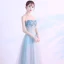 Chic / Beautiful Sky Blue Evening Dresses  2017 A-Line / Princess Tulle Strapless Beading Backless Evening Party Formal Dresses