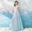 Chic / Beautiful Sky Blue Evening Dresses  2018 A-Line / Princess Floor-Length / Long Tulle Strapless Butterfly Appliques Backless Beading Evening Party Formal Dresses
