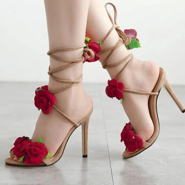 Modern / Fashion Red 2018 High Heels Homecoming Appliques Beading 11 cm Sandals Stiletto Heels Open / Peep Toe Womens Shoes