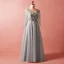 Chic / Belle Gris Grande Taille Robe De Soirée 2018 Princesse 3/4 Manches Printemps V-Cou Tulle Bretelles croisées Fleur Appliques Dos Nu Perlage Soirée Robe De Ceremonie