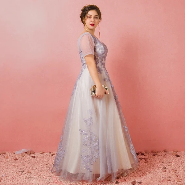 Scintillantes Gris Grande Taille Robe De Bal 2018 Princesse U-Cou Tulle Appliques Dos Nu Perlage Paillettes Soirée Promo Robe De Soirée