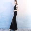 Modest / Simple Black Floor-Length / Long Evening Dresses  2018 Trumpet / Mermaid High Neck Lace Charmeuse Evening Party Formal Dresses
