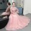Chic / Belle Rougissant Rose Cathedral Train Robe De Soirée 2018 Princesse Tulle Col Haut Impression Soirée Robe De Bal