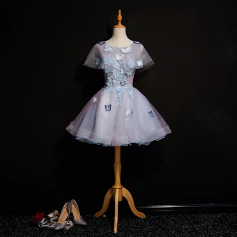Chic Beautiful Lavender Short Graduation Dresses 2018 A Line Princess U Neck Tulle Butterfly Appliques Backless Beading Homecoming Formal Dresses
