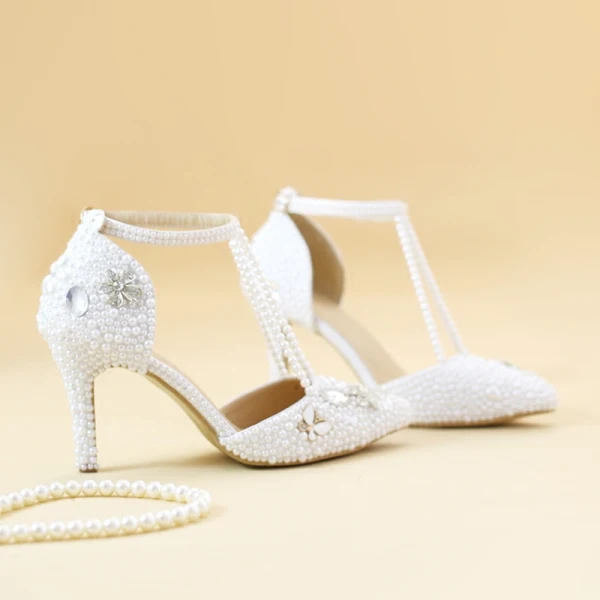 Fantastisk Vita Bröllop Beading Pärla Rhinestone Brudskor 2018
