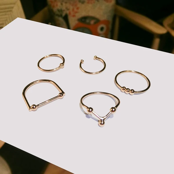 Punk Guld Geometrisk Tro Ringar Set Karnevalsklubb 5-delat Ringar 2019 Tillbehör