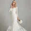 Amazing / Unique Sexy White Wedding Dresses 2020 Trumpet / Mermaid U-Neck 3D Lace Floor-Length / Long Long Sleeve Handmade  Embroidered Wedding