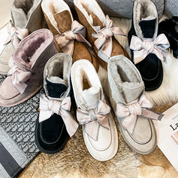 Lovely Butterfly Blushing Pink Snow Boots 2020 Woolen Leather Casual Outdoor / Garden Winter Flat Round Toe Suede Womens Boots