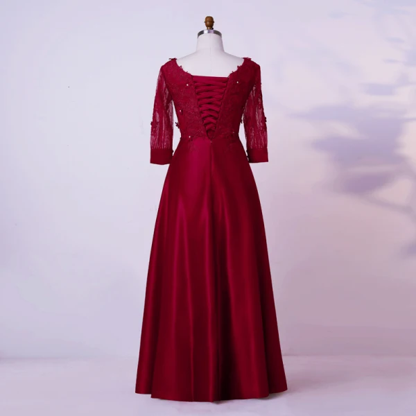 Vintage / Originale Bordeaux Grande Taille Robe De Soirée 2020 Princesse V-Cou Longue Manches Longues Fait main Dentelle 3D Perlage Faux Diamant Couleur Unie Soirée Robe De Ceremonie