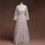 Classic Elegant Blushing Pink Plus Size Evening Dresses  2020 A-Line / Princess Floor-Length / Long Long Sleeve U-Neck Tulle 3D Lace Appliques Embroidered Evening Party Formal Dresses