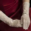 Classy Fabulous White Bridal Gloves 2020 Tulle Handmade  Beading Pearl Prom Wedding Accessories