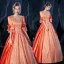 Vintage / Retro Elegant Medieval Orange Ball Gown Prom Dresses 2021 1/2 Sleeves Square Neckline Crossed Straps Floor-Length / Long Beading Star Cosplay Prom