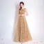 Chic / Beautiful Gold Evening Dresses  2017 A-Line / Princess U-Neck Tulle Appliques Backless Glitter Sequins Evening Party Formal Dresses