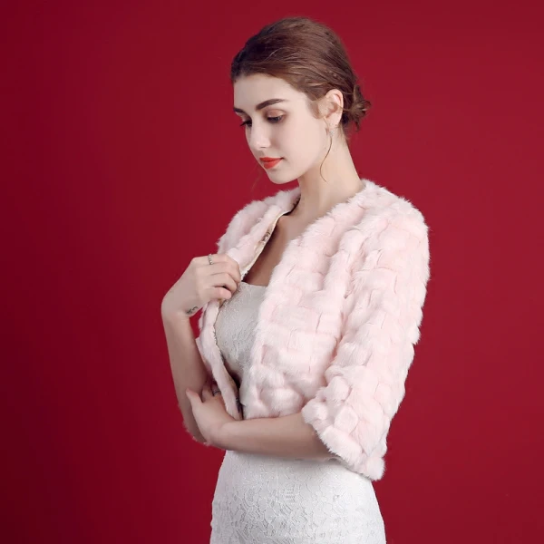 Rougissant Rose Hiver 1/2 Manches Encolure Dégagée Fausse Fourrure Soirée Promo Mariage Manteaux / vestes 2017